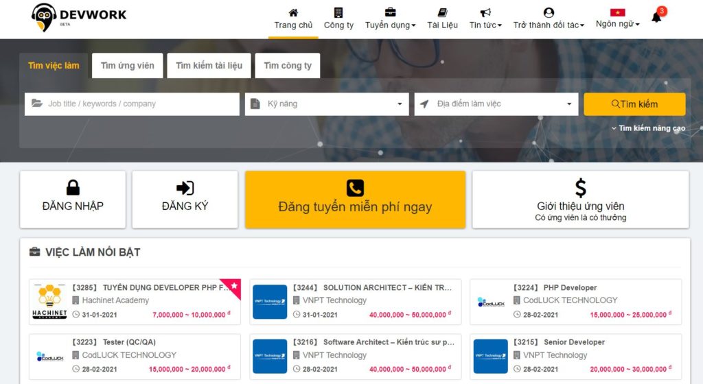 Devwork - trang web tìm việc làm cho sinh viên IT mới nhất