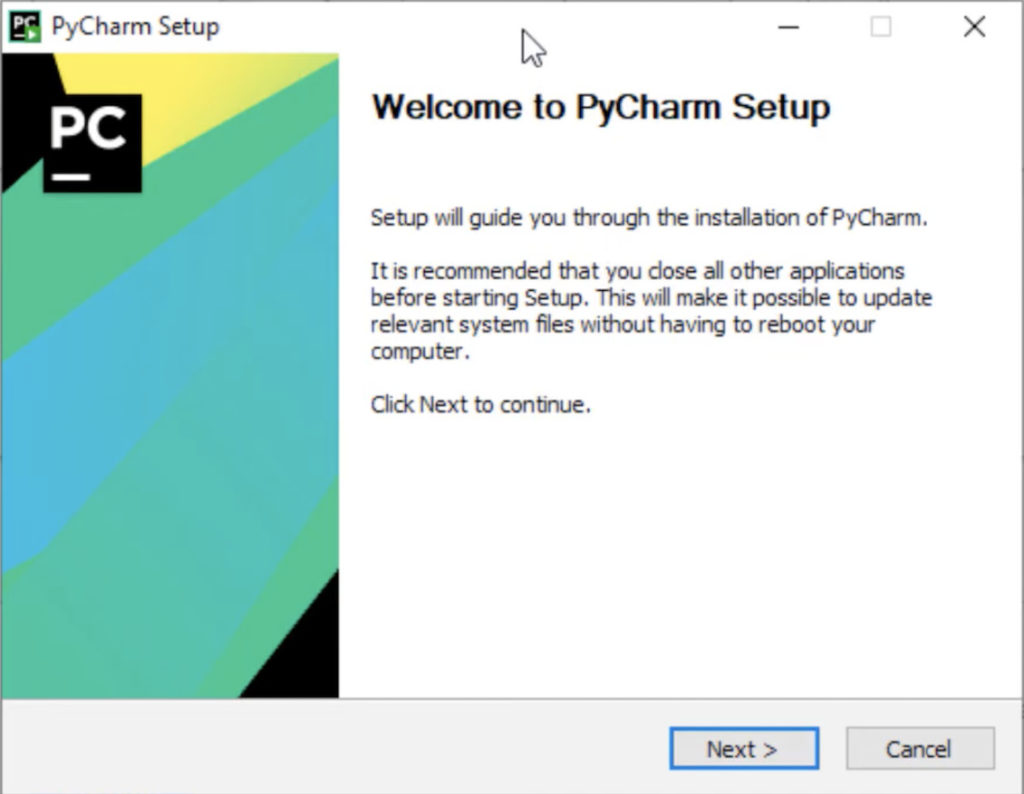 Màn hình chào mừng của PyCharm