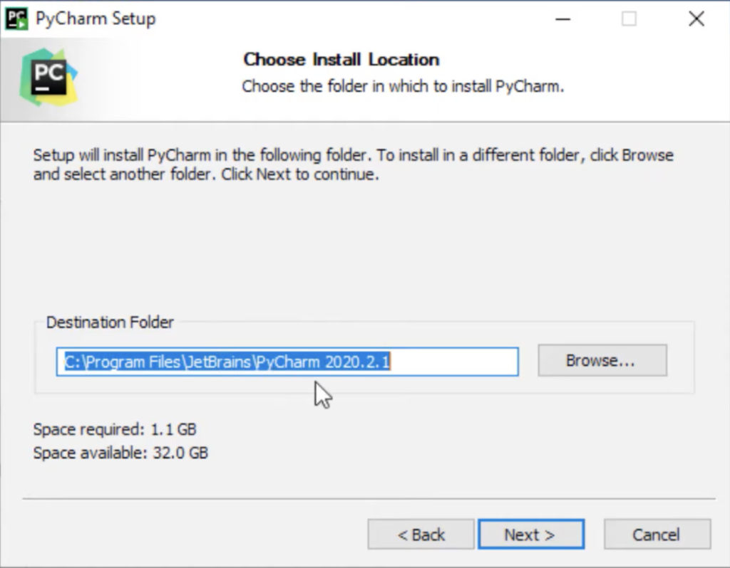 Lựa chọn thu mục chứa PyCharm